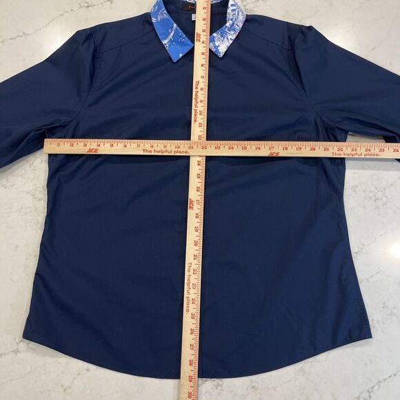 Pearly Vine Shirt Womens XL Navy Button Up 3/4 Sleeve Contrasting Trim Flip Cuff - Picture 4 of 8